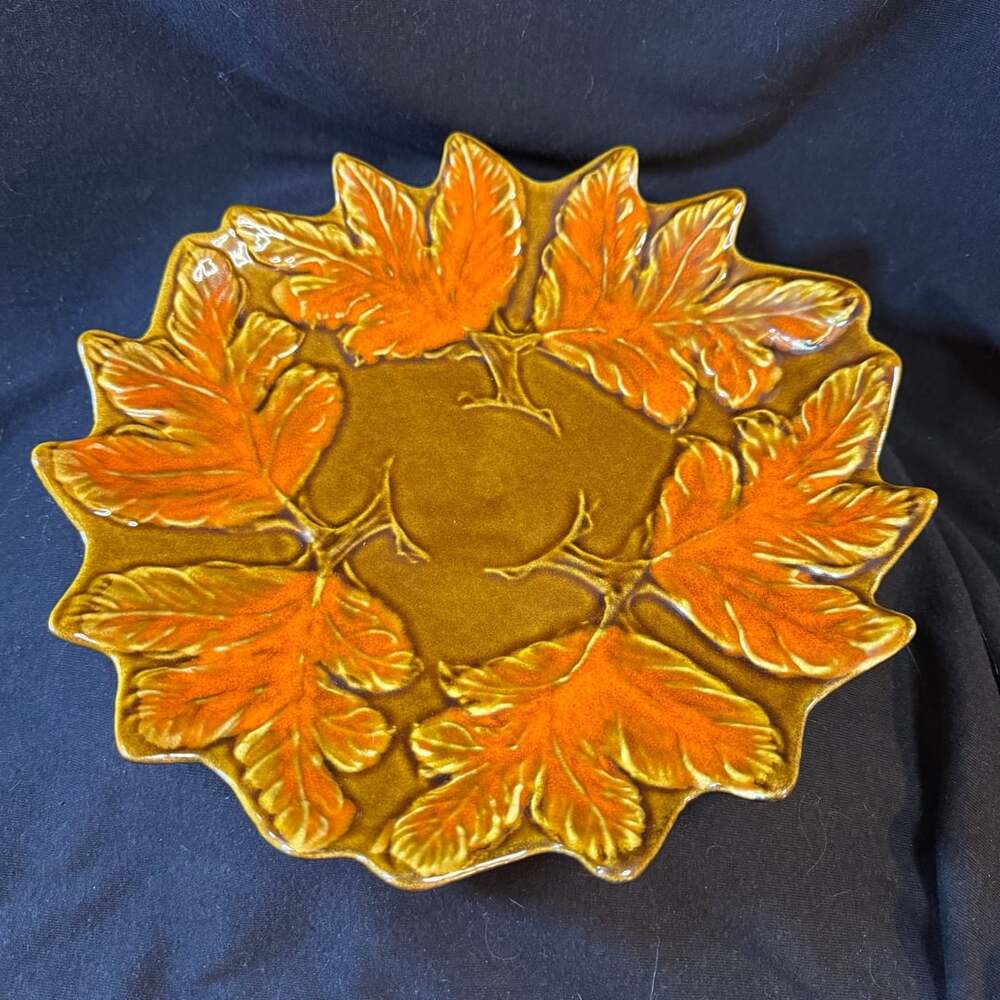 MCM Calif USA Pottery Leaf Platter 372 373 Ceramic Fall Decor Thanksgiving tray